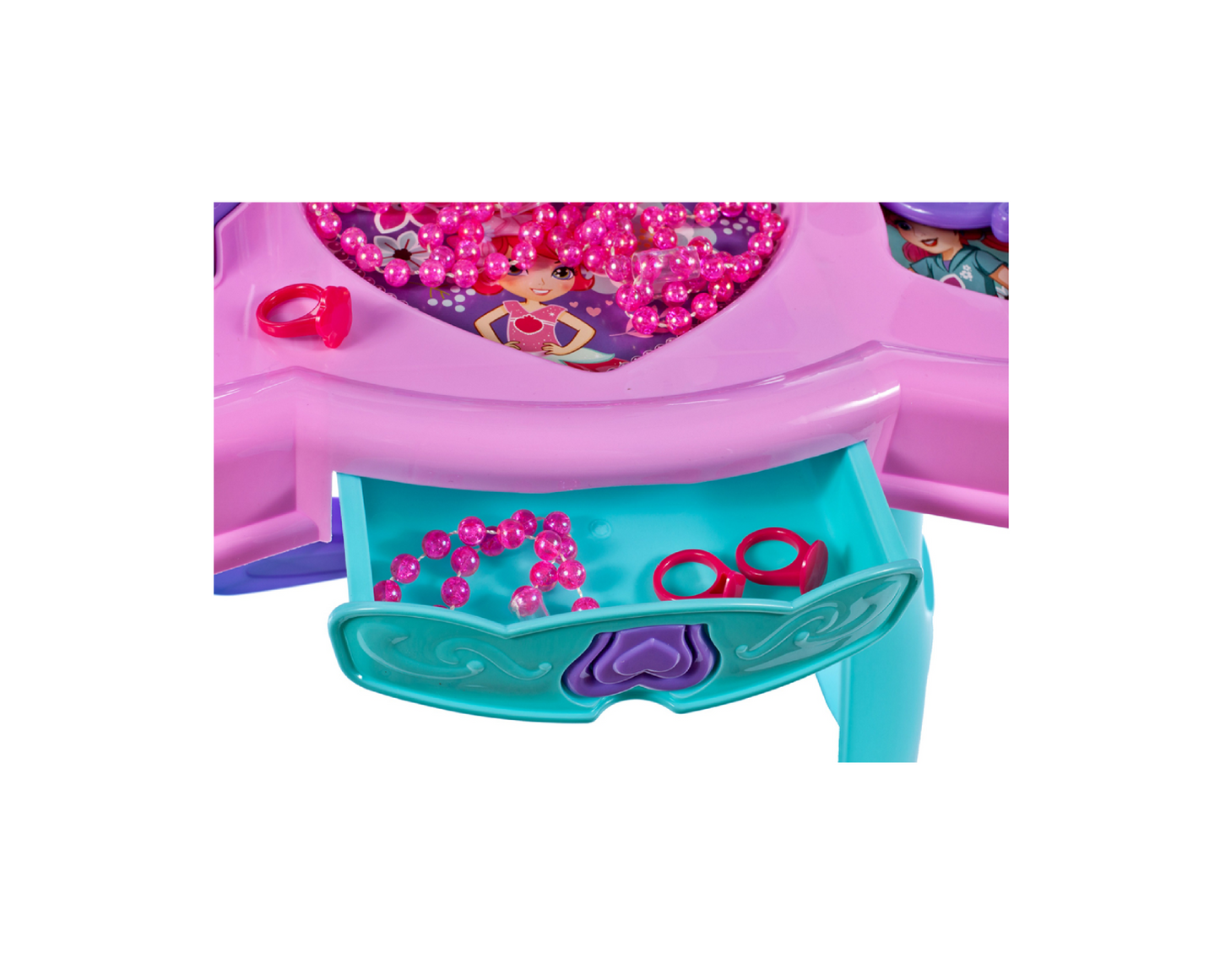 Set masa de toaleta cu accesorii, oglinda, margele, uscator, rujuri, lacuri de unghii, MalPlay 107188