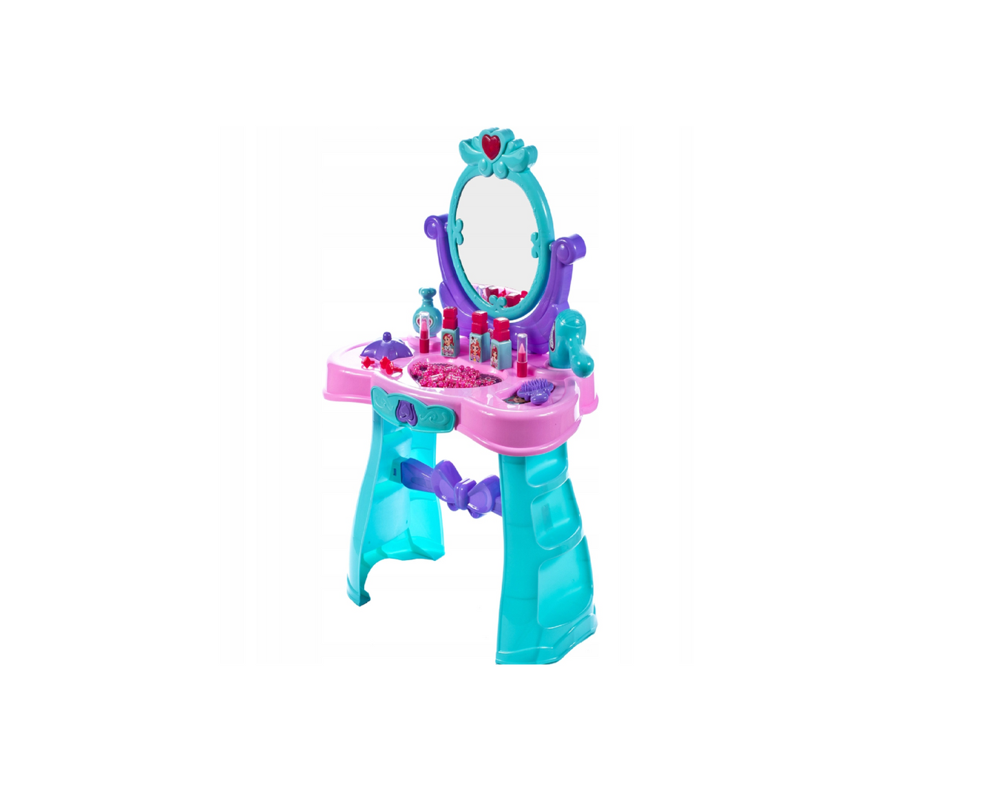 Set masa de toaleta cu accesorii, oglinda, margele, uscator, rujuri, lacuri de unghii, MalPlay 107188