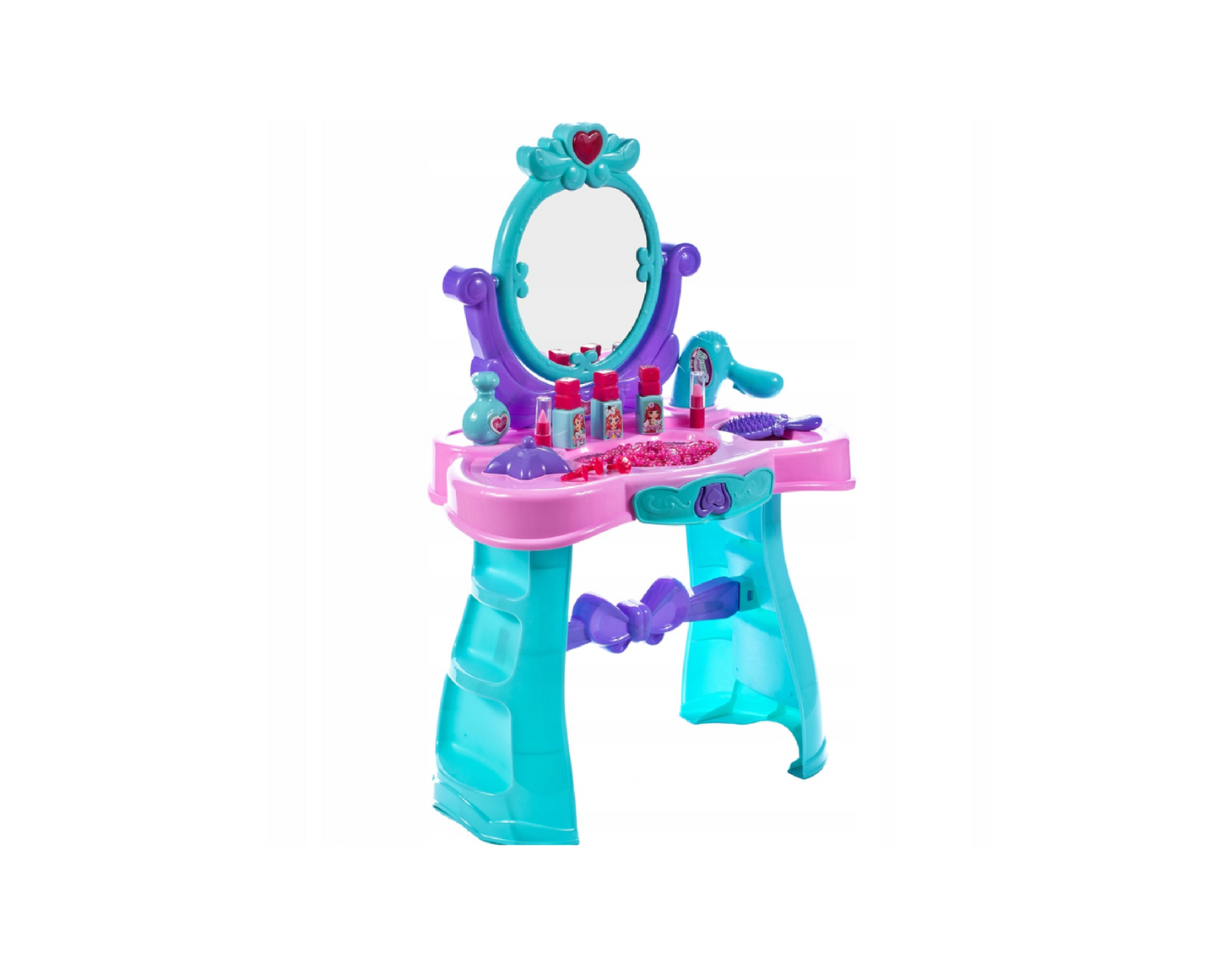 Set masa de toaleta cu accesorii, oglinda, margele, uscator, rujuri, lacuri de unghii, MalPlay 107188