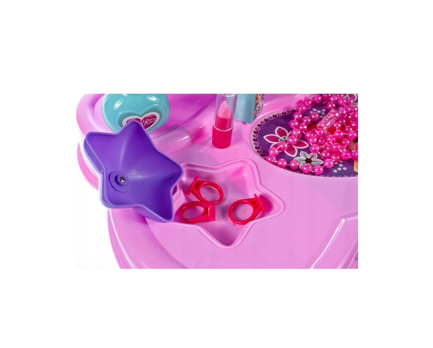 Set masa de toaleta cu accesorii, oglinda, margele, uscator, rujuri, lacuri de unghii, MalPlay 107188