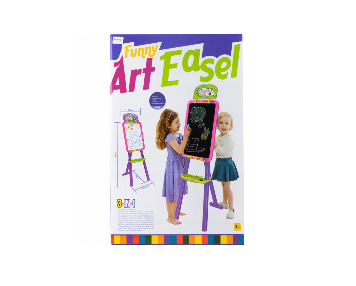 Set tabla 2 in 1, creta, markere, litere si cifre magnetice, burete, MalPlay 108403