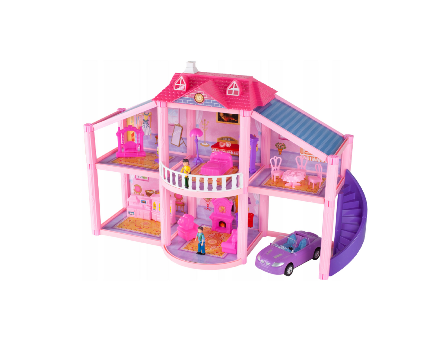 Set casuta de papusi cu accesorii, 59.5 x 42 x 22 cm, masina, mobilier, figurine, 122 piese, MalPlay 108443