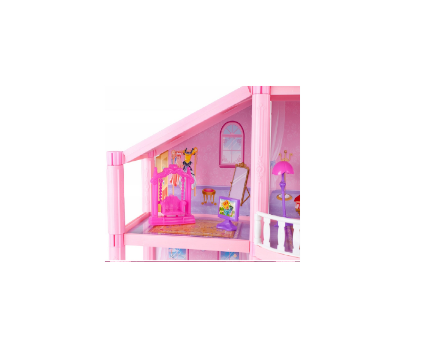 Set casuta de papusi cu accesorii, 59.5 x 42 x 22 cm, masina, mobilier, figurine, 122 piese, MalPlay 108443