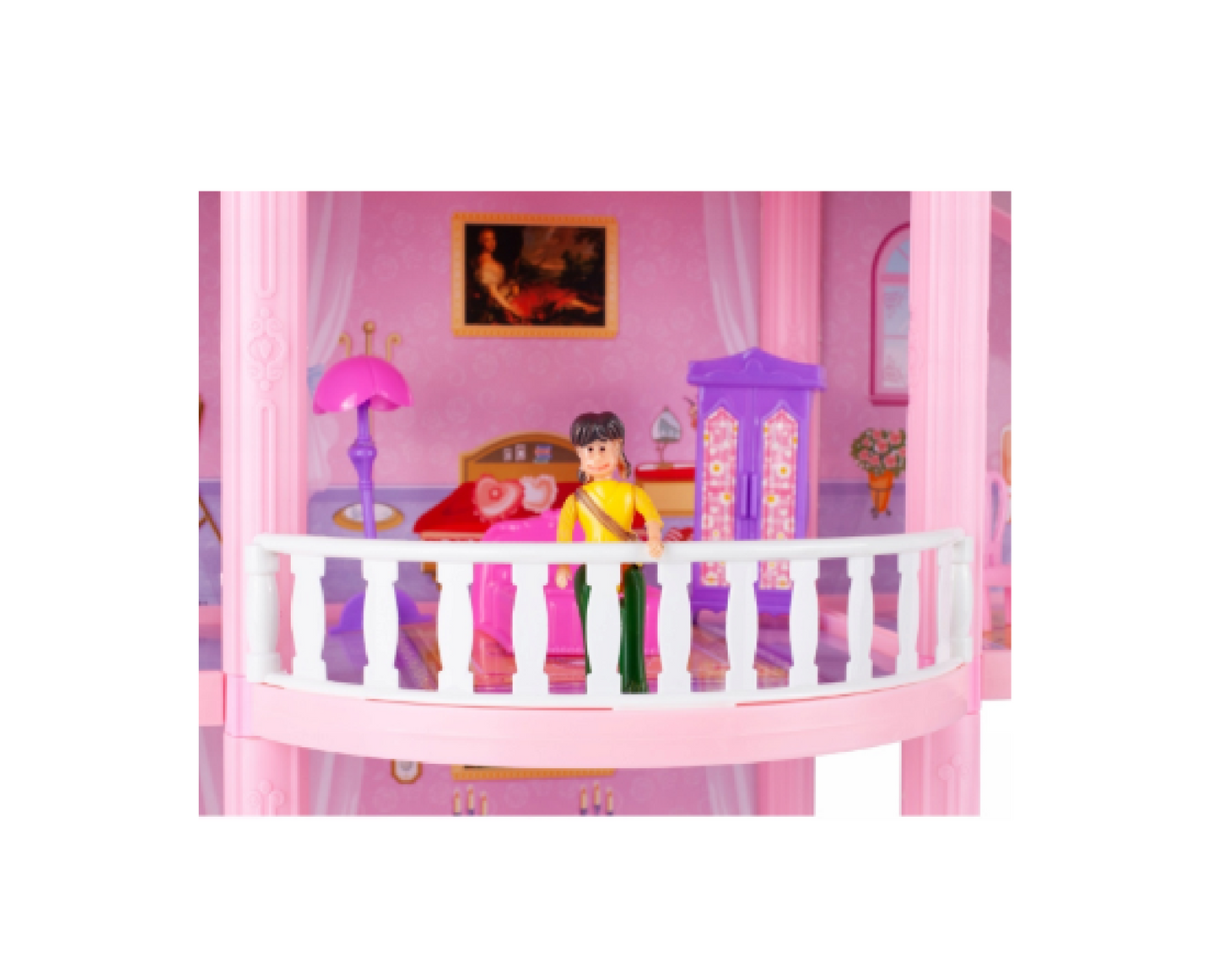 Set casuta de papusi cu accesorii, 59.5 x 42 x 22 cm, masina, mobilier, figurine, 122 piese, MalPlay 108443