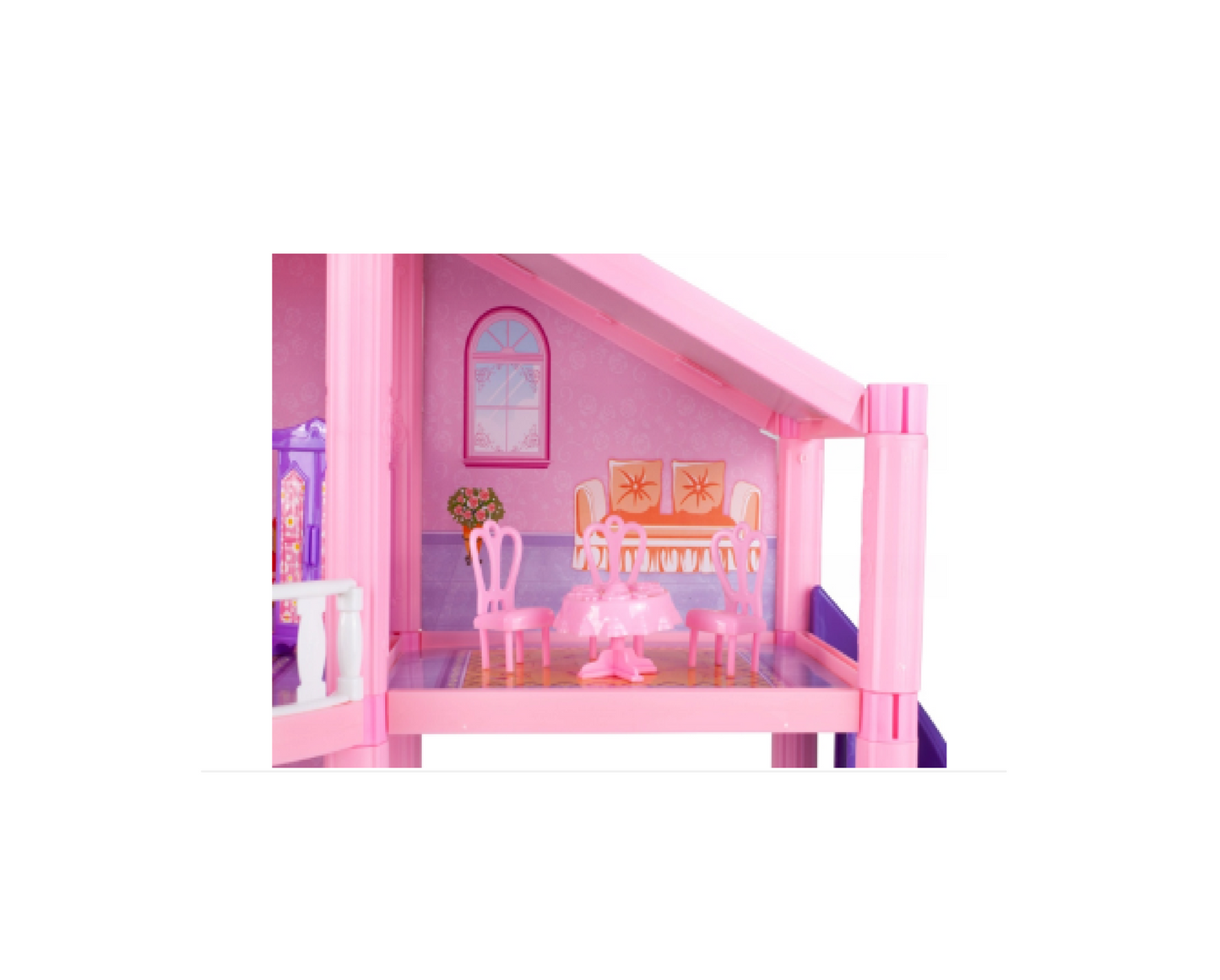 Set casuta de papusi cu accesorii, 59.5 x 42 x 22 cm, masina, mobilier, figurine, 122 piese, MalPlay 108443