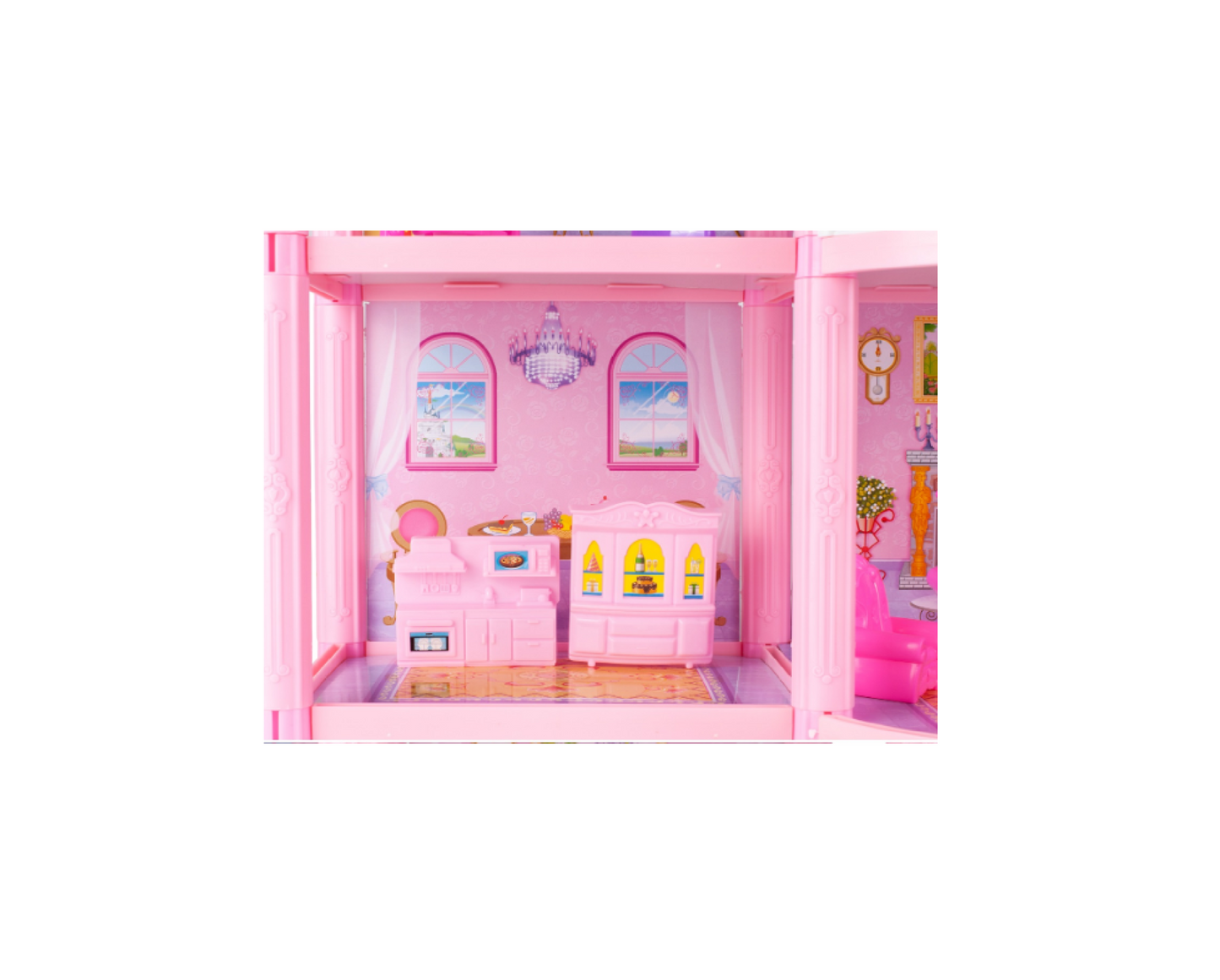 Set casuta de papusi cu accesorii, 59.5 x 42 x 22 cm, masina, mobilier, figurine, 122 piese, MalPlay 108443