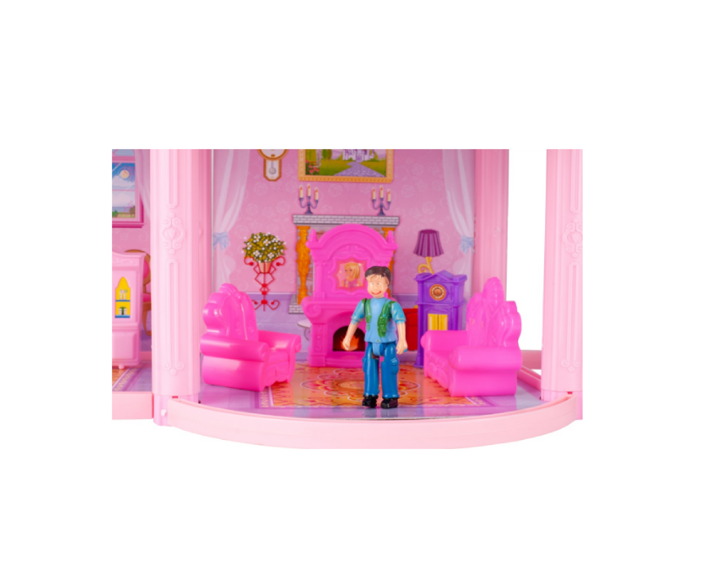 Set casuta de papusi cu accesorii, 59.5 x 42 x 22 cm, masina, mobilier, figurine, 122 piese, MalPlay 108443