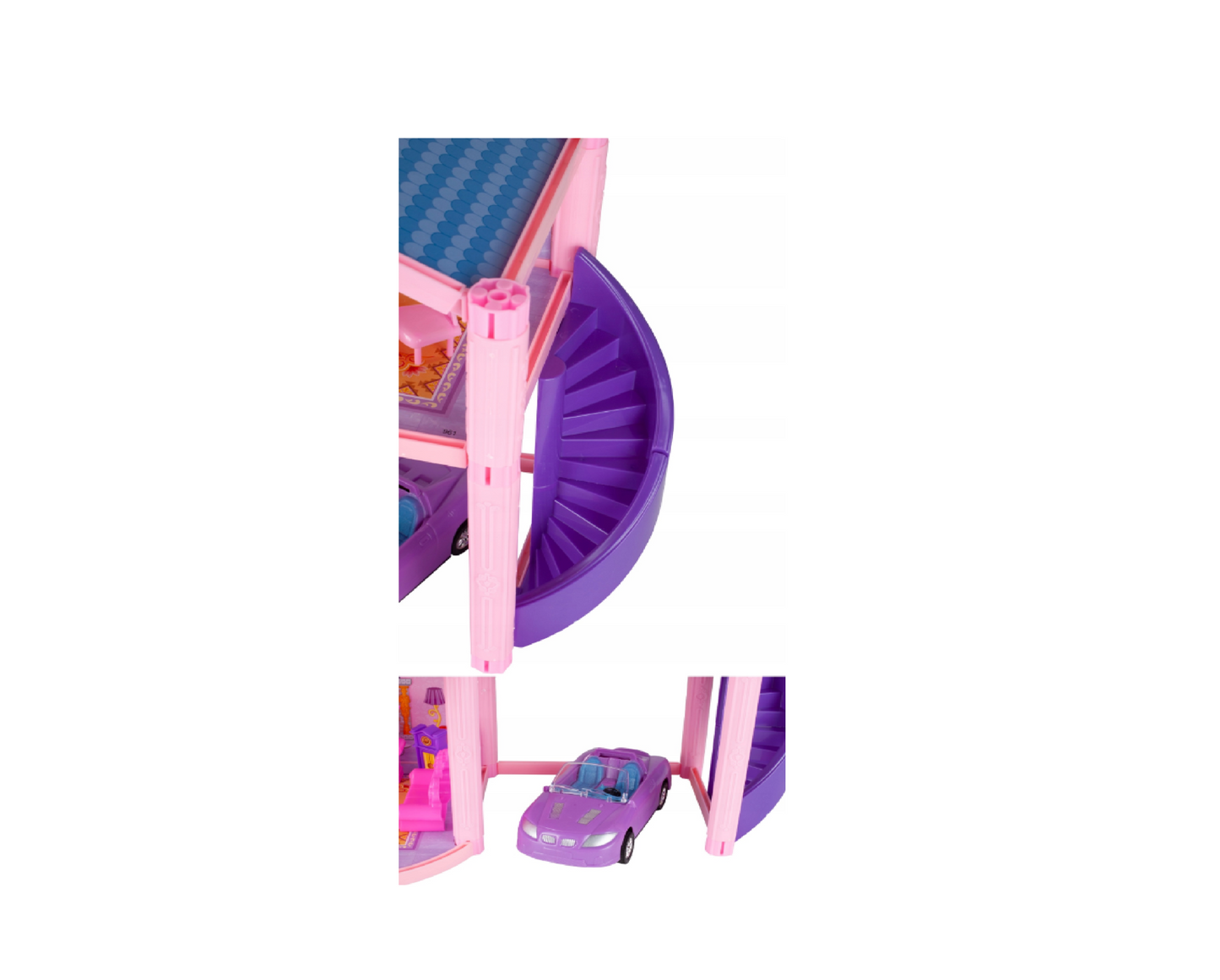 Set casuta de papusi cu accesorii, 59.5 x 42 x 22 cm, masina, mobilier, figurine, 122 piese, MalPlay 108443