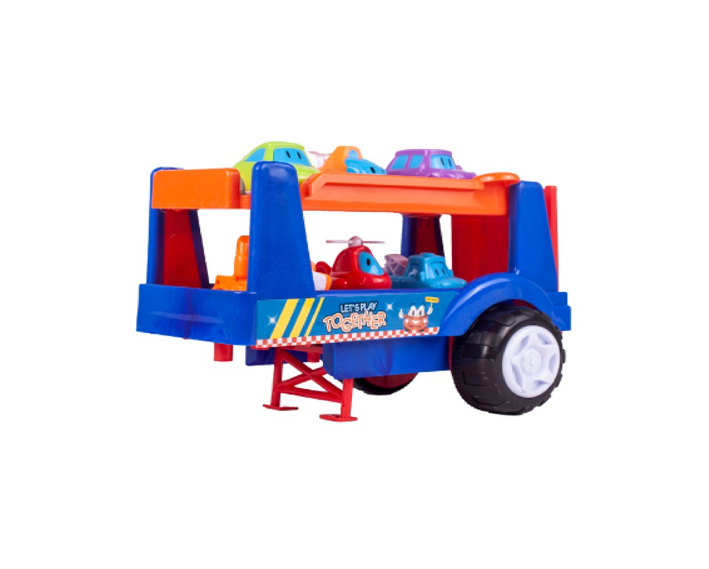 Set autocamion interactiv cu sunete, masinute, elicopter, 8 elemente, 32 x 40 cm, MalPlay 107910