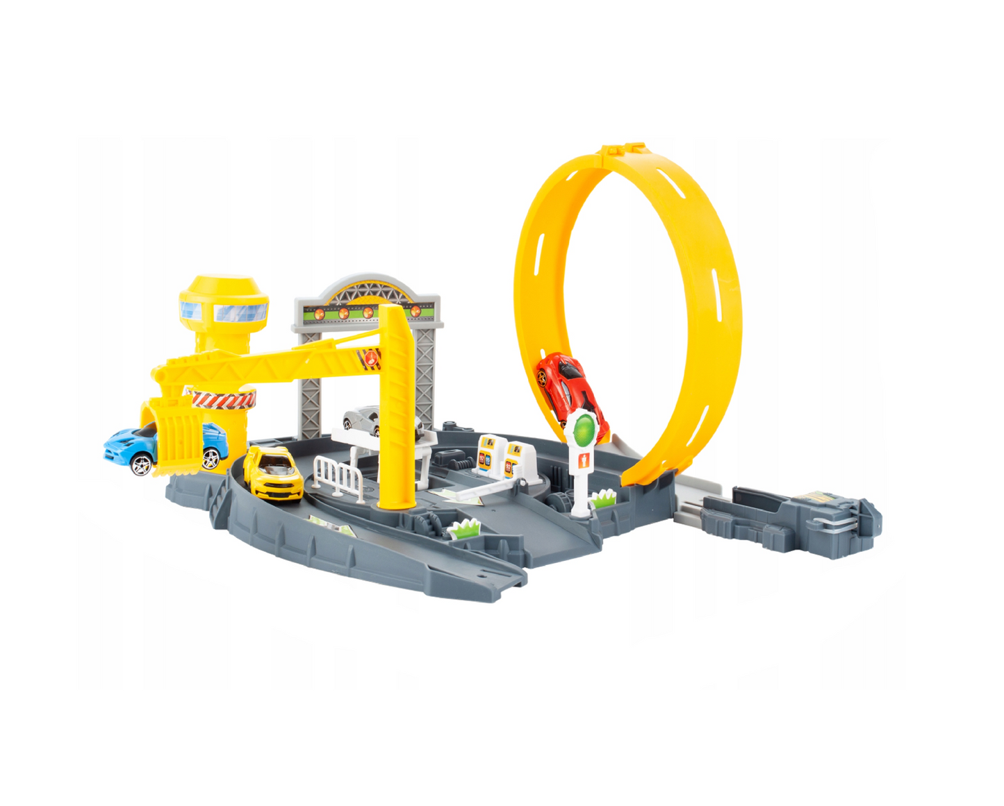Set pista de curse cu 4 masinute, 45 x 30 x 23 cm, MalPlay 108445