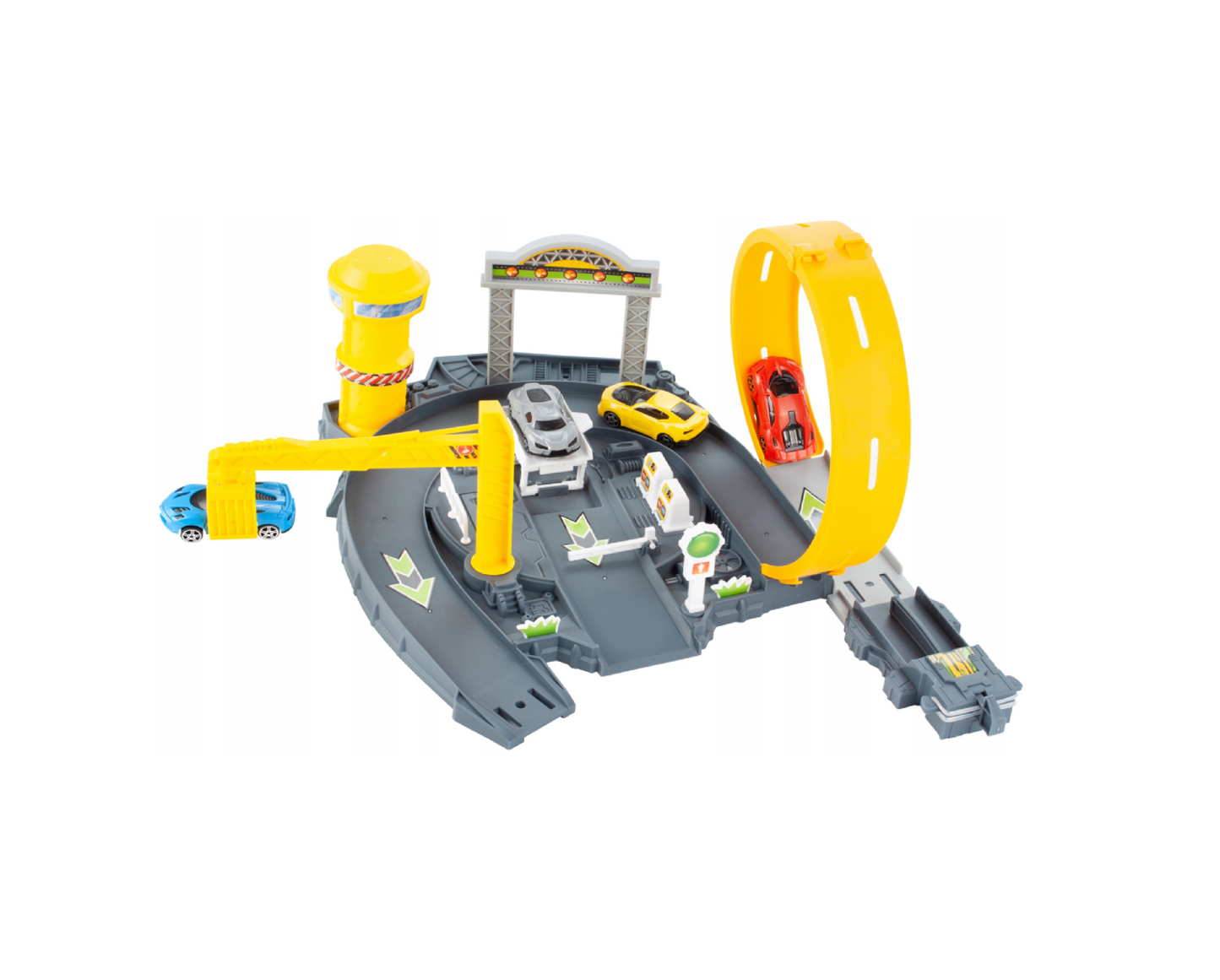 Set pista de curse cu 4 masinute, 45 x 30 x 23 cm, MalPlay 108445