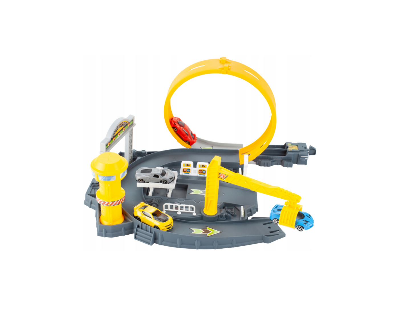 Set pista de curse cu 4 masinute, 45 x 30 x 23 cm, MalPlay 108445