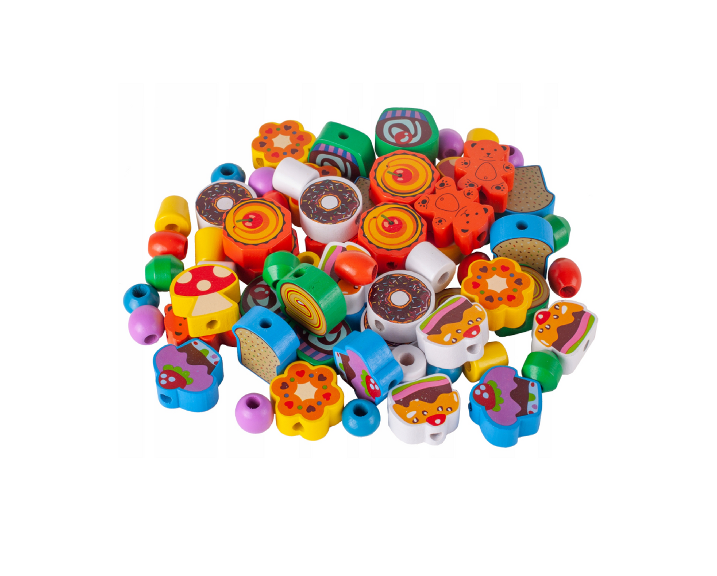 Set prajiturele de lemn cu margele, 70 piese, MalPlay 108906