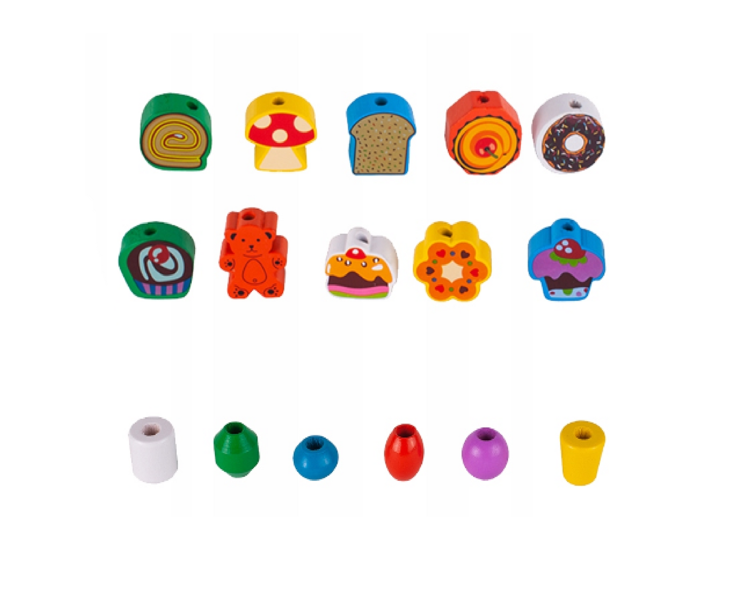 Set prajiturele de lemn cu margele, 70 piese, MalPlay 108906