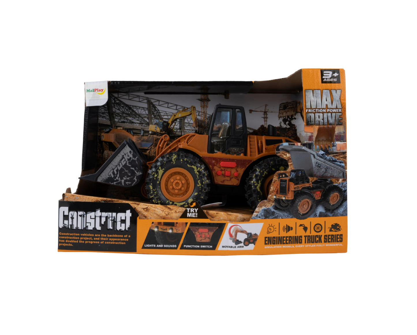 Buldozer cu sunete si lumini, 13 x 13 x 25 cm, MalPlay 109734