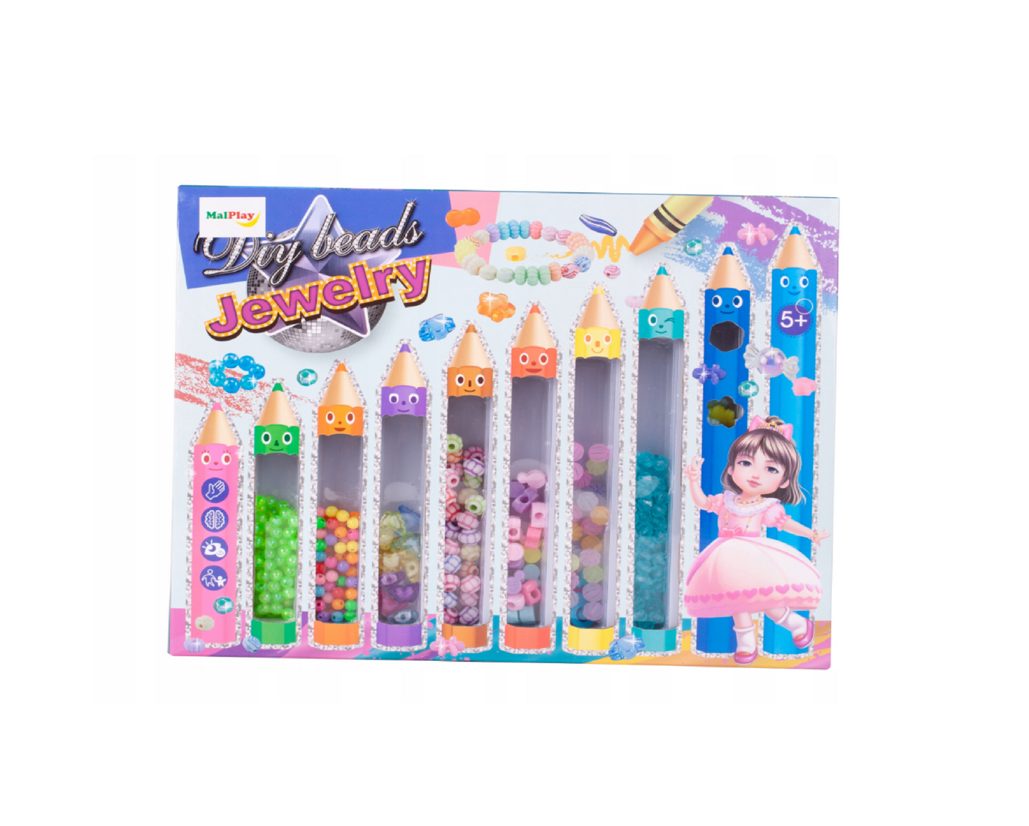 Set confectionare bratari si coliere, 12 elemente, MalPlay 109666