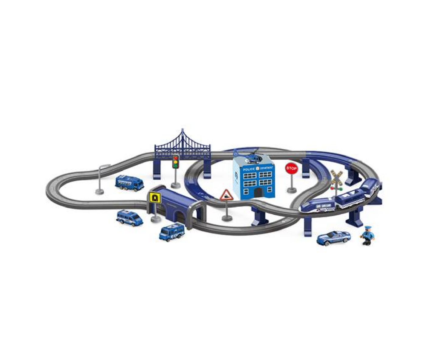 Set tren electric cu sina si accesorii, 92 elemente, MalPlay 109596