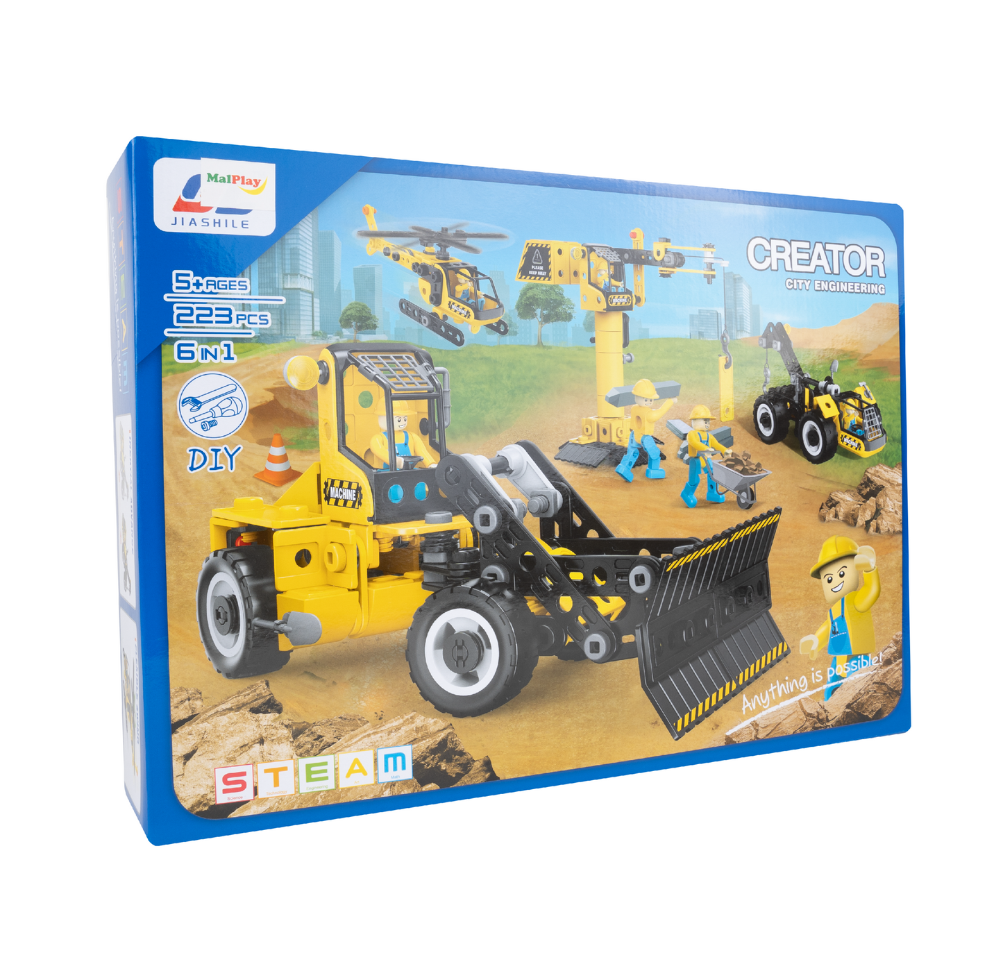 Set constructie utilaje 8 in 1, 223 elemente, MalPlay 109899