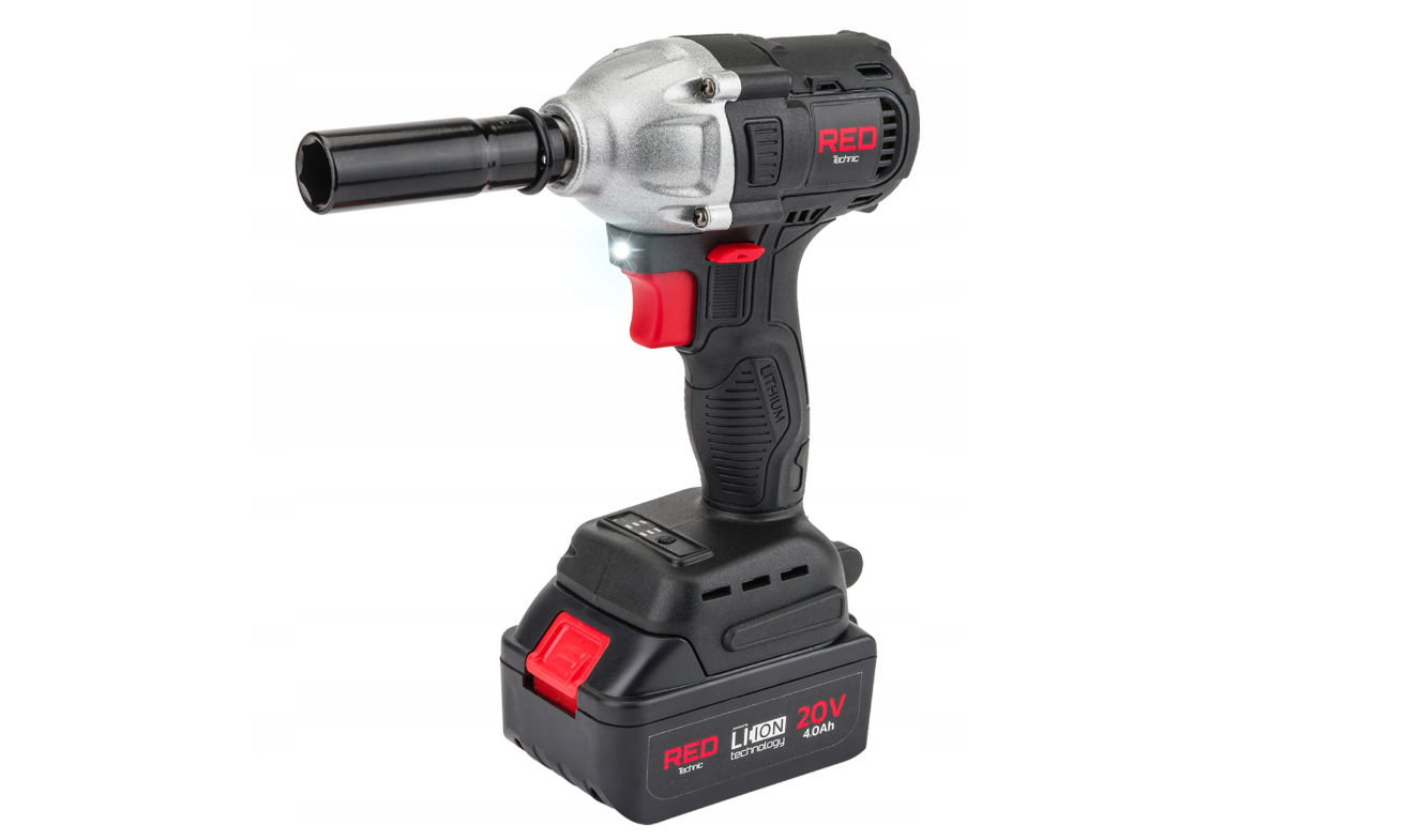 Cheie electrica de impact cu acumulator, 20 V, 4 Ah, 380 Nm, Red Technic RTAKU0026