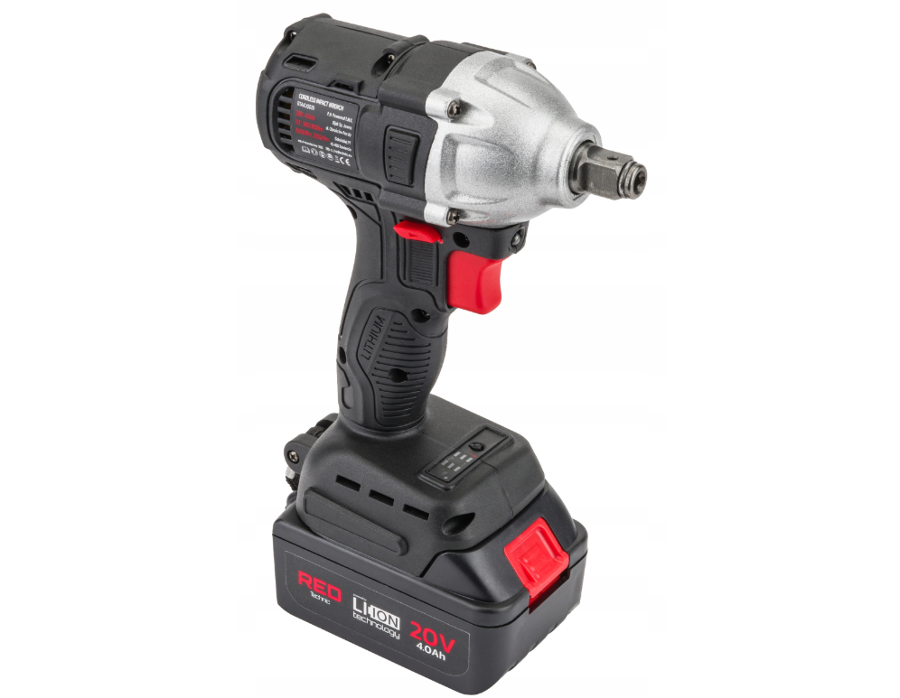 Cheie electrica de impact cu acumulator, 20 V, 4 Ah, 380 Nm, Red Technic RTAKU0026