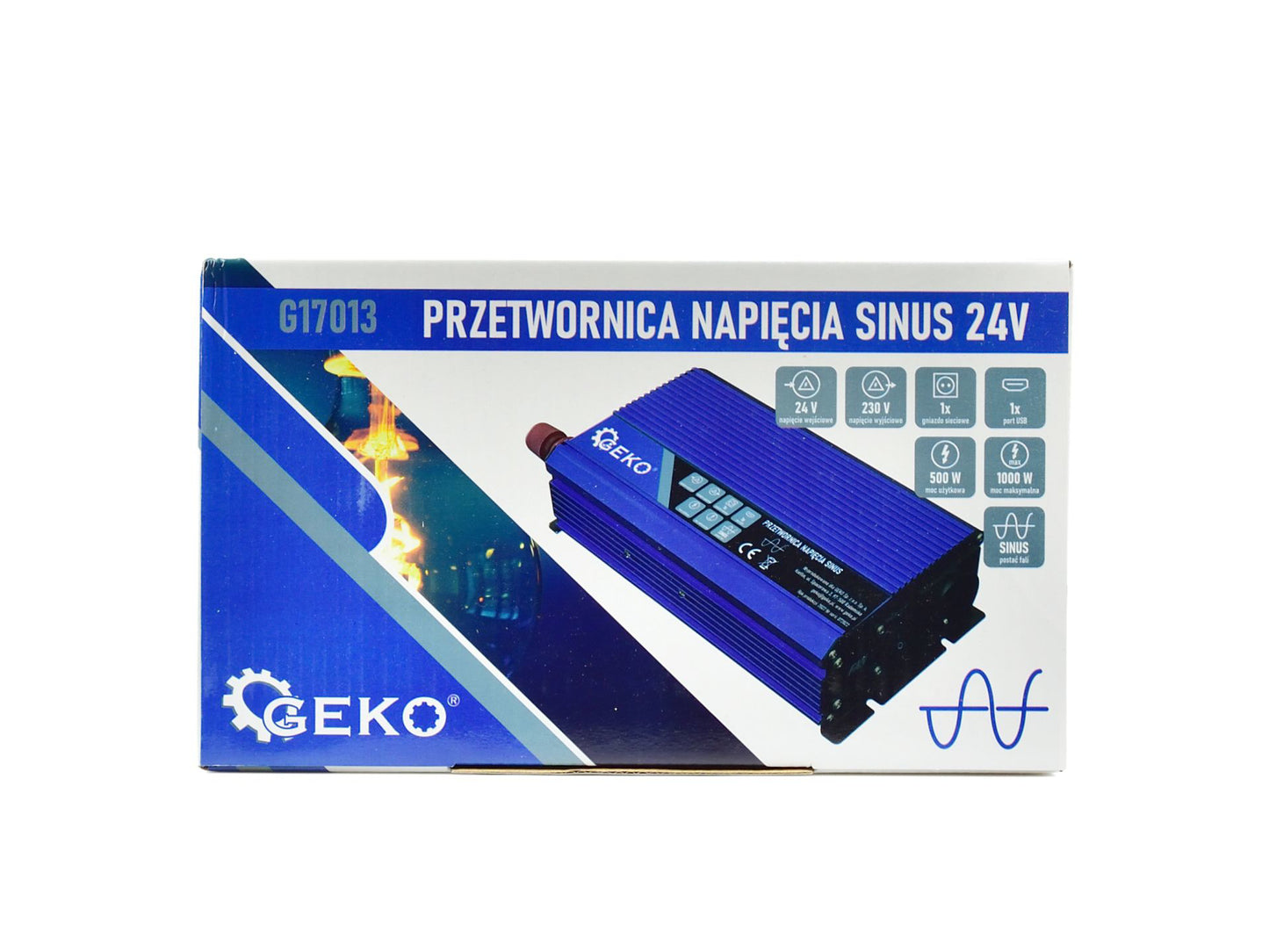 Convertor de tensiune, 24 V / 230 V, 500 W / 1000 W, Geko G17013