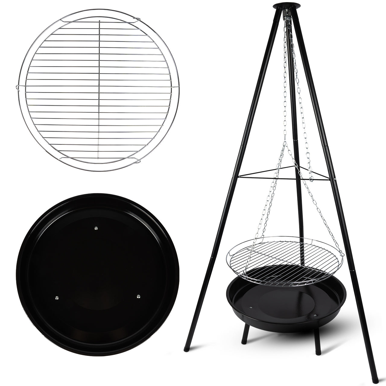 Trepied cu vatra suspendata pentru gratar de gradina TripleBBQ GM10000, 155 cm, MalTec 109992