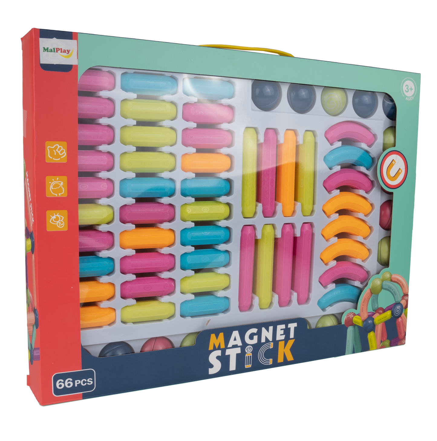 Set blocuri magnetice, 66 elemente, MalPlay 109435