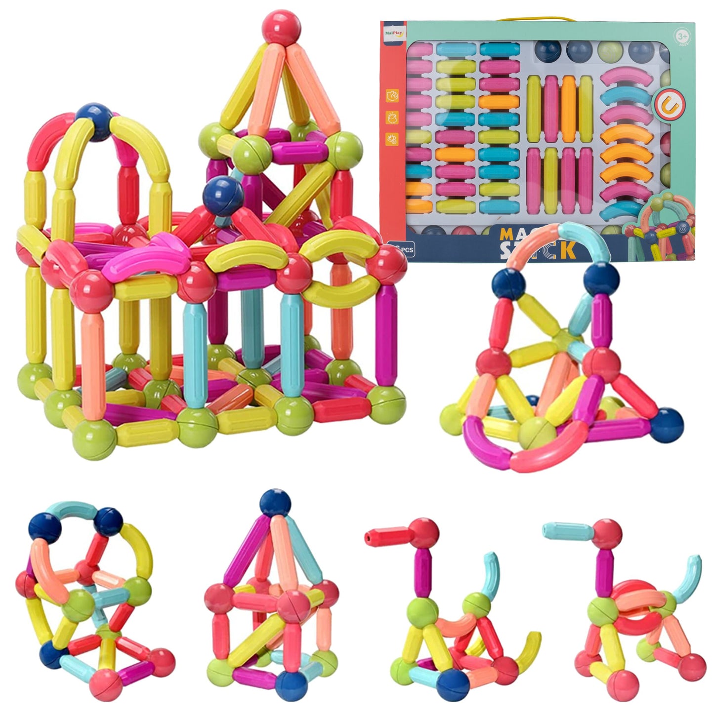 Set blocuri magnetice, 66 elemente, MalPlay 109435