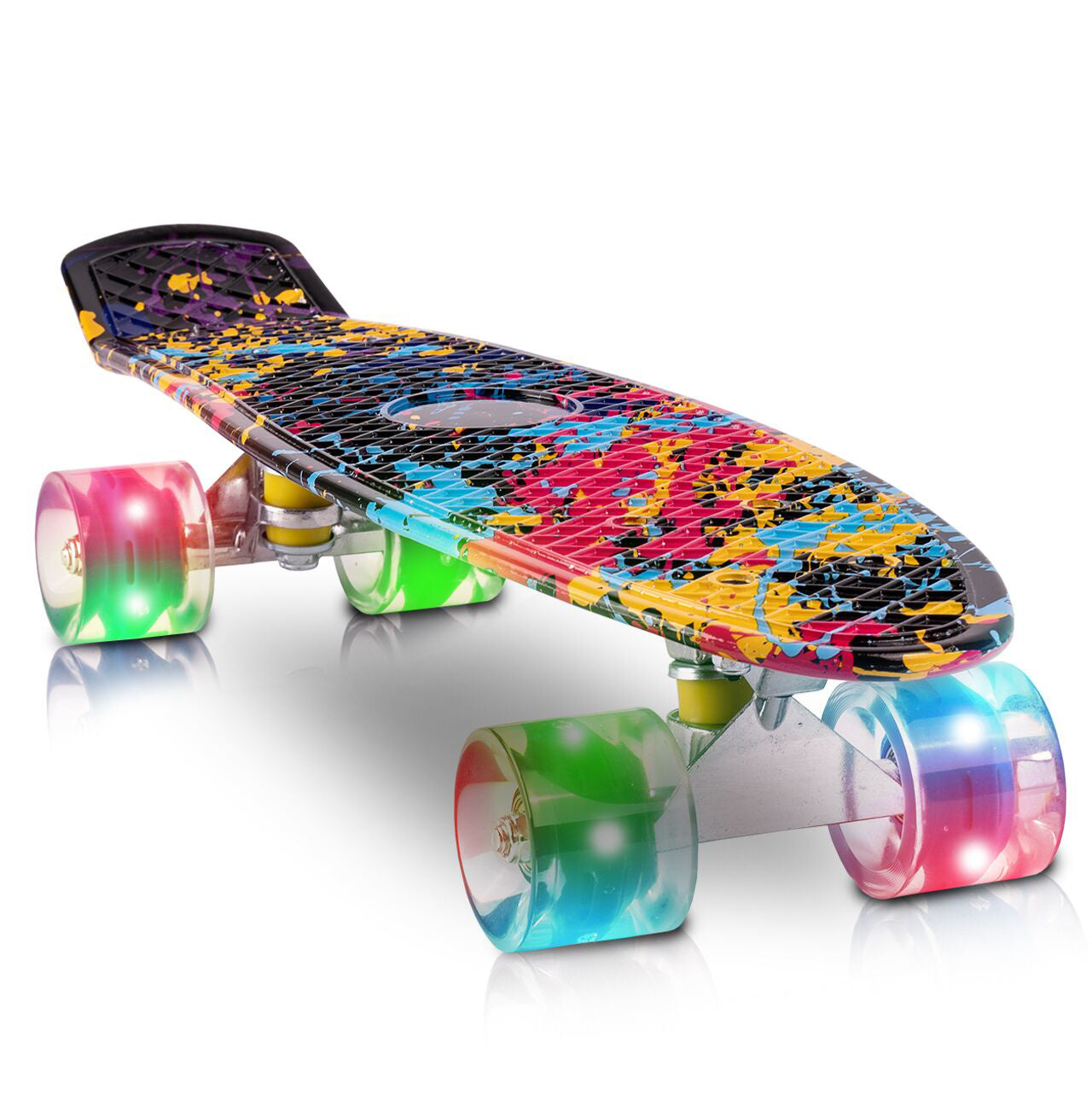 Skateboard multicolor cu roti luminoase, 56 cm x 15 cm, MalPlay 110185
