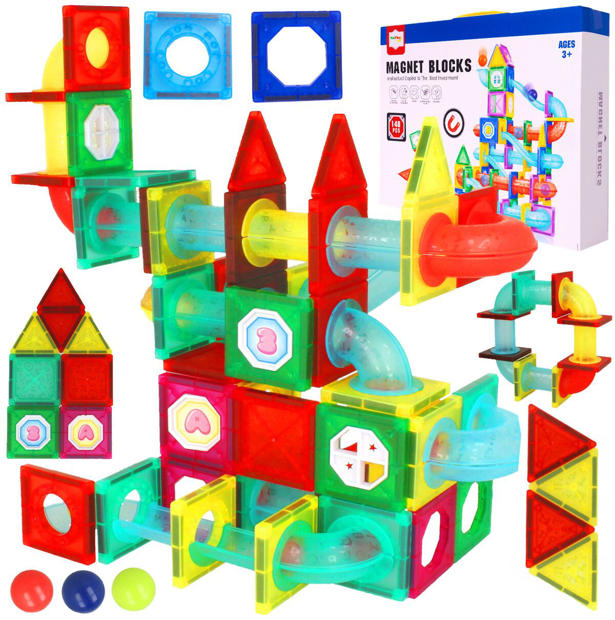 Set blocuri magnetice 3D, 148 elemente, MalPlay 109776