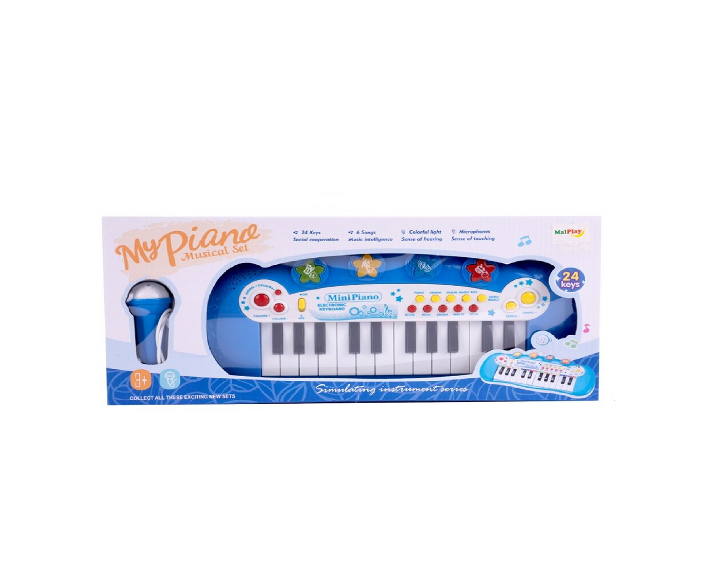 Orga cu microfon, 24 clape, microfon, albastru, MalPlay 110325