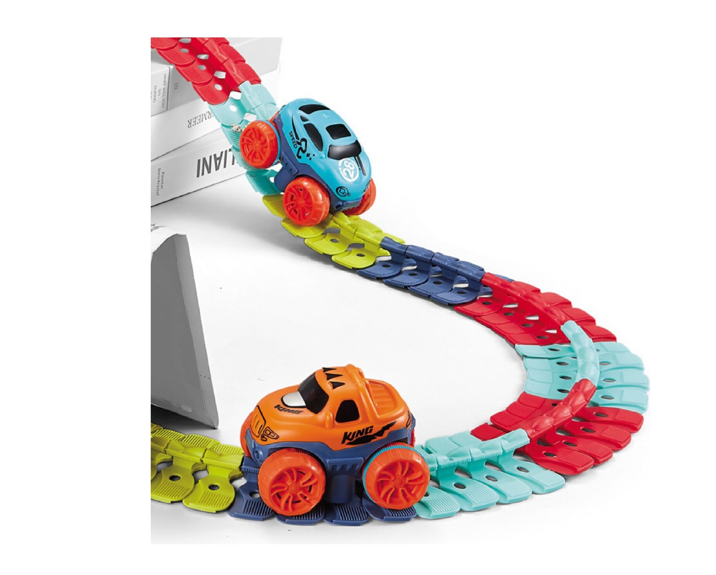 Pista multicolora pentru masini Track Bo, 195 elemente, 2 masini, MalPlay 110486