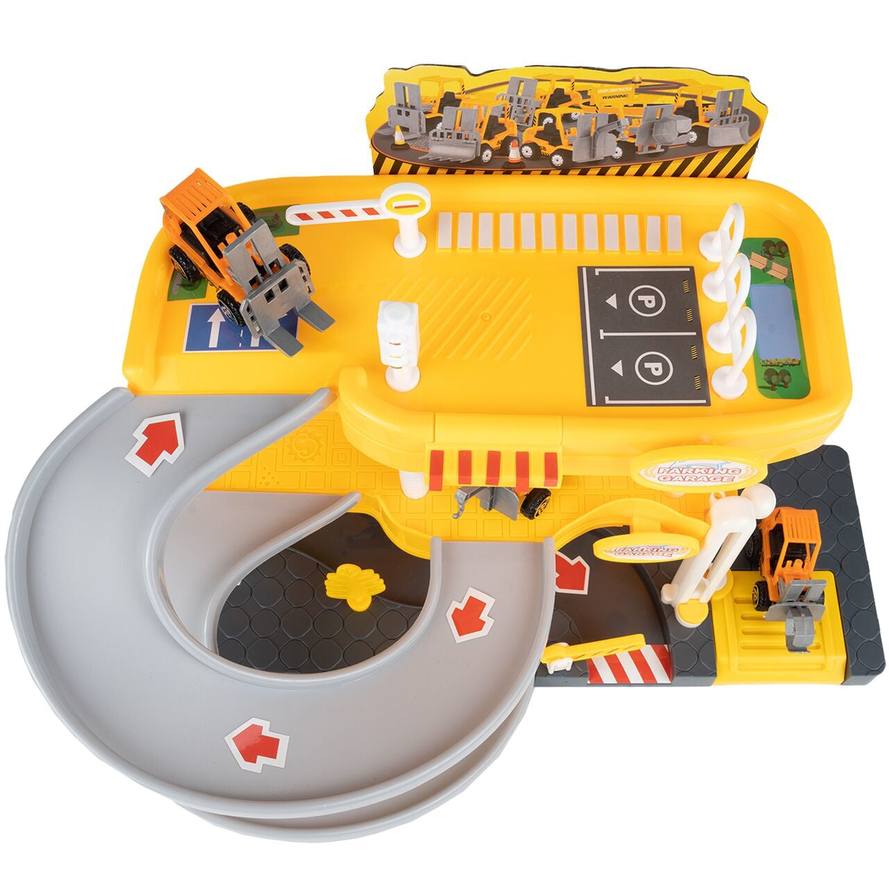 Set parcare multietajata cu 3 vehicule de constructie, MalPlay 110112