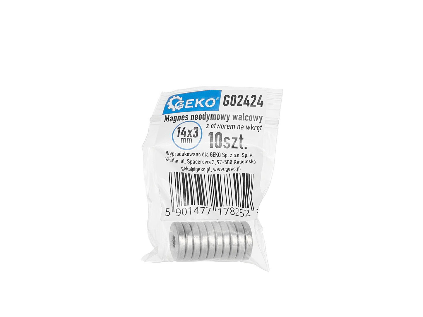 Set magnet cilindru din neodim cu ghidaj pentru surub, 14 x 3 mm, 10 elemente, Geko G02424