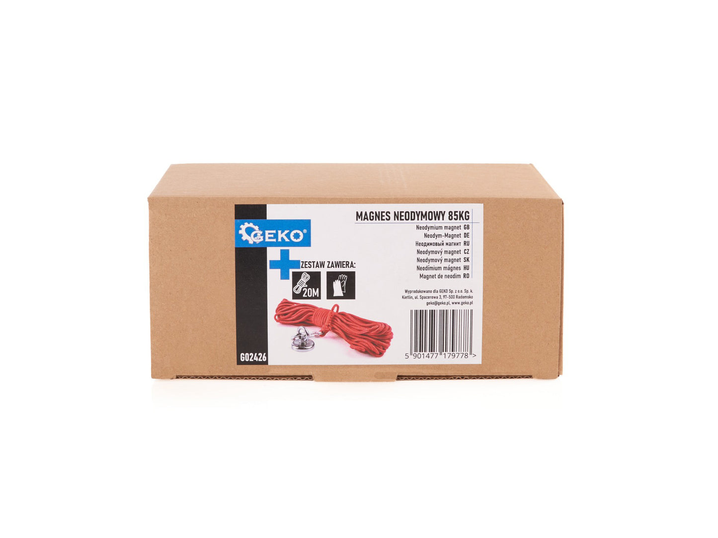 Set magnet neodim, franghie de 20 m si manusi, 85 kg, Geko G02426
