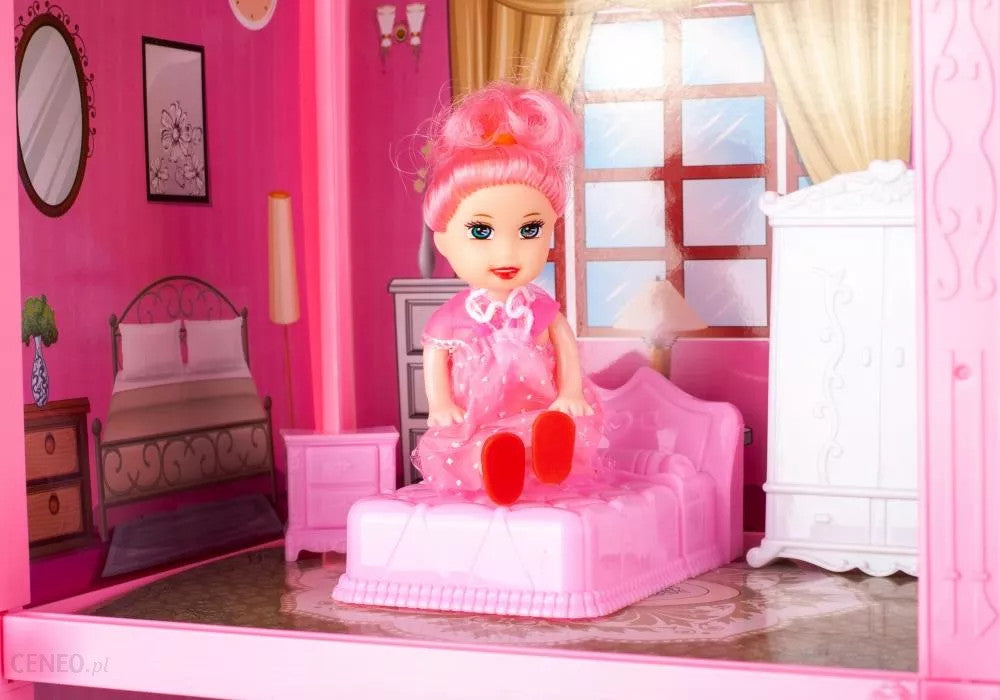 Casuta pentru papusi Villa, piese de mobilier si papusica, MalPlay 108464