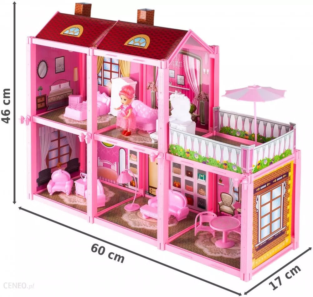 Casuta pentru papusi Villa, piese de mobilier si papusica, MalPlay 108464