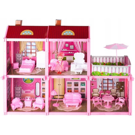 Casuta pentru papusi Villa, piese de mobilier si papusica, MalPlay 108464