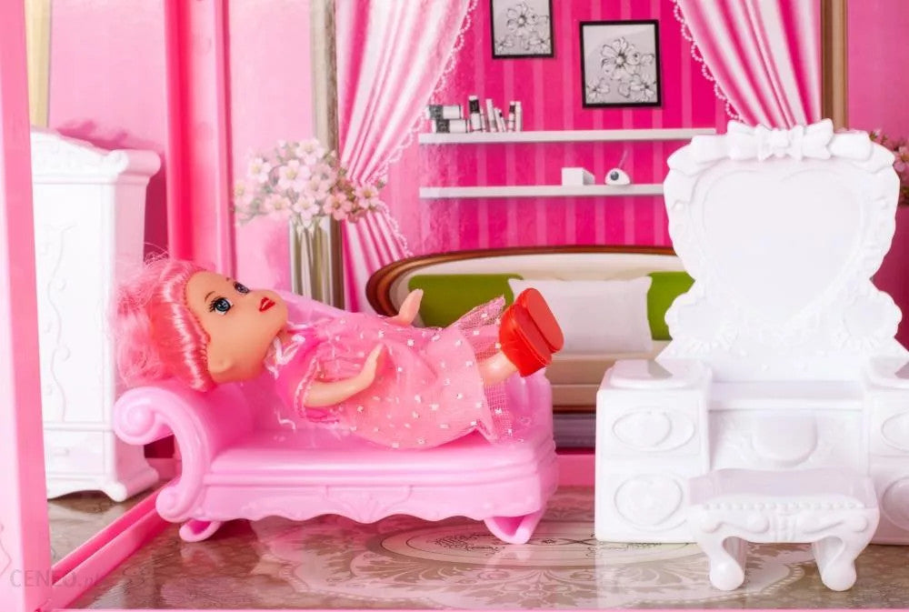 Casuta pentru papusi Villa, piese de mobilier si papusica, MalPlay 108464