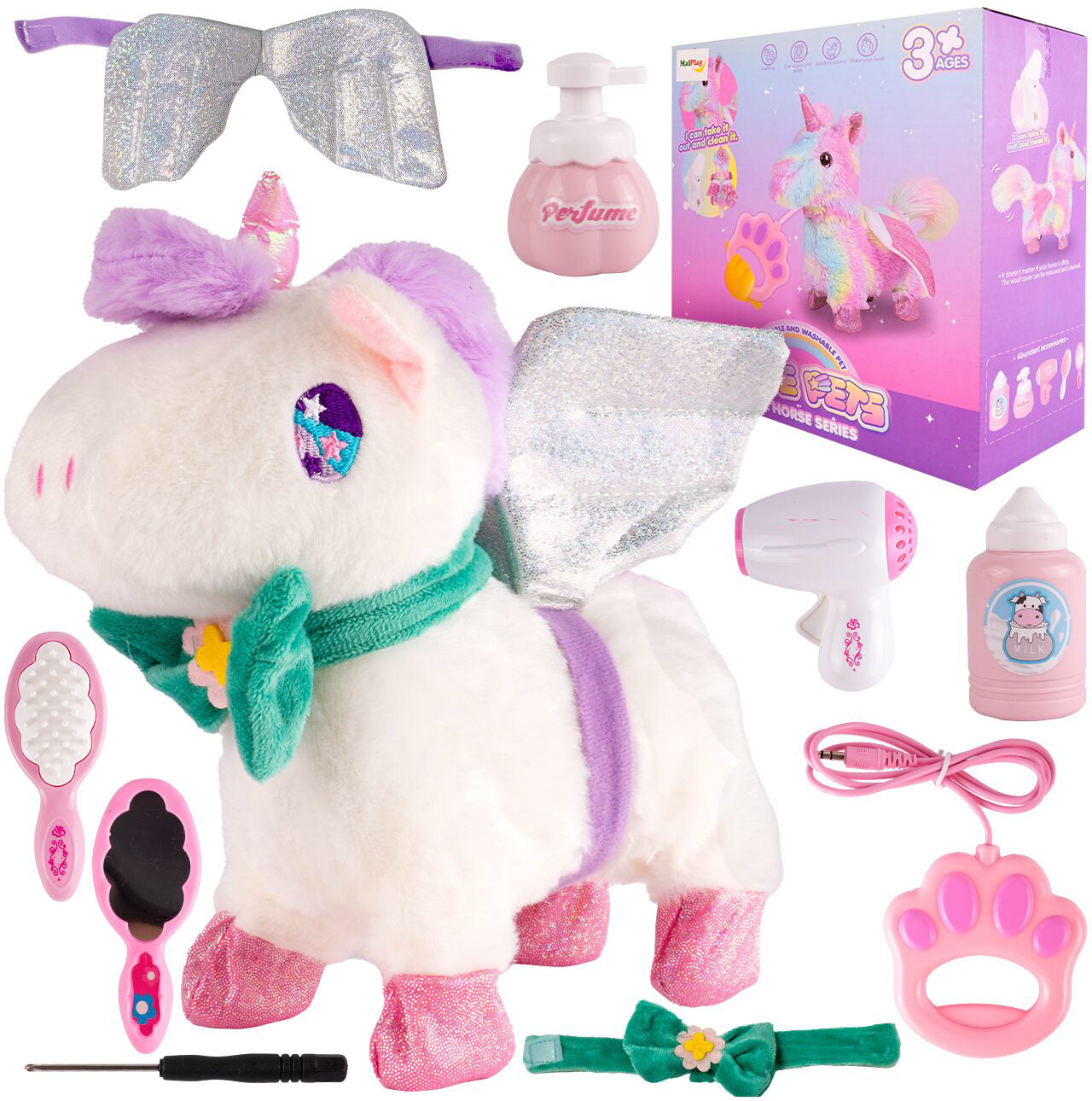 Unicorn interactiv cu lesa si accesorii, 9 piese, MalPlay 109833