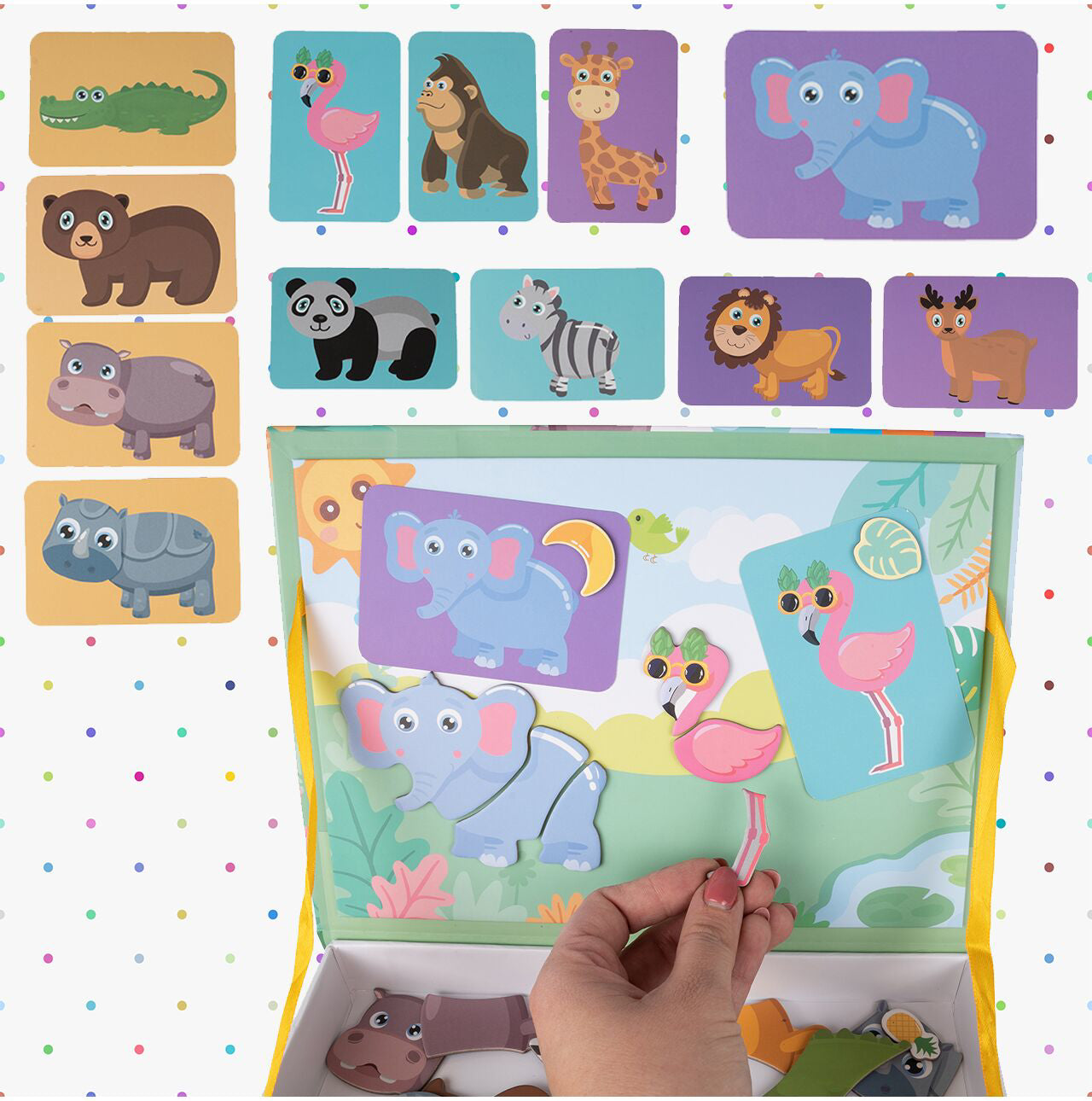 Puzzle magnetic cu animale, 26.5 x 19 x 4 cm, Multicolor, MalPlay 109827