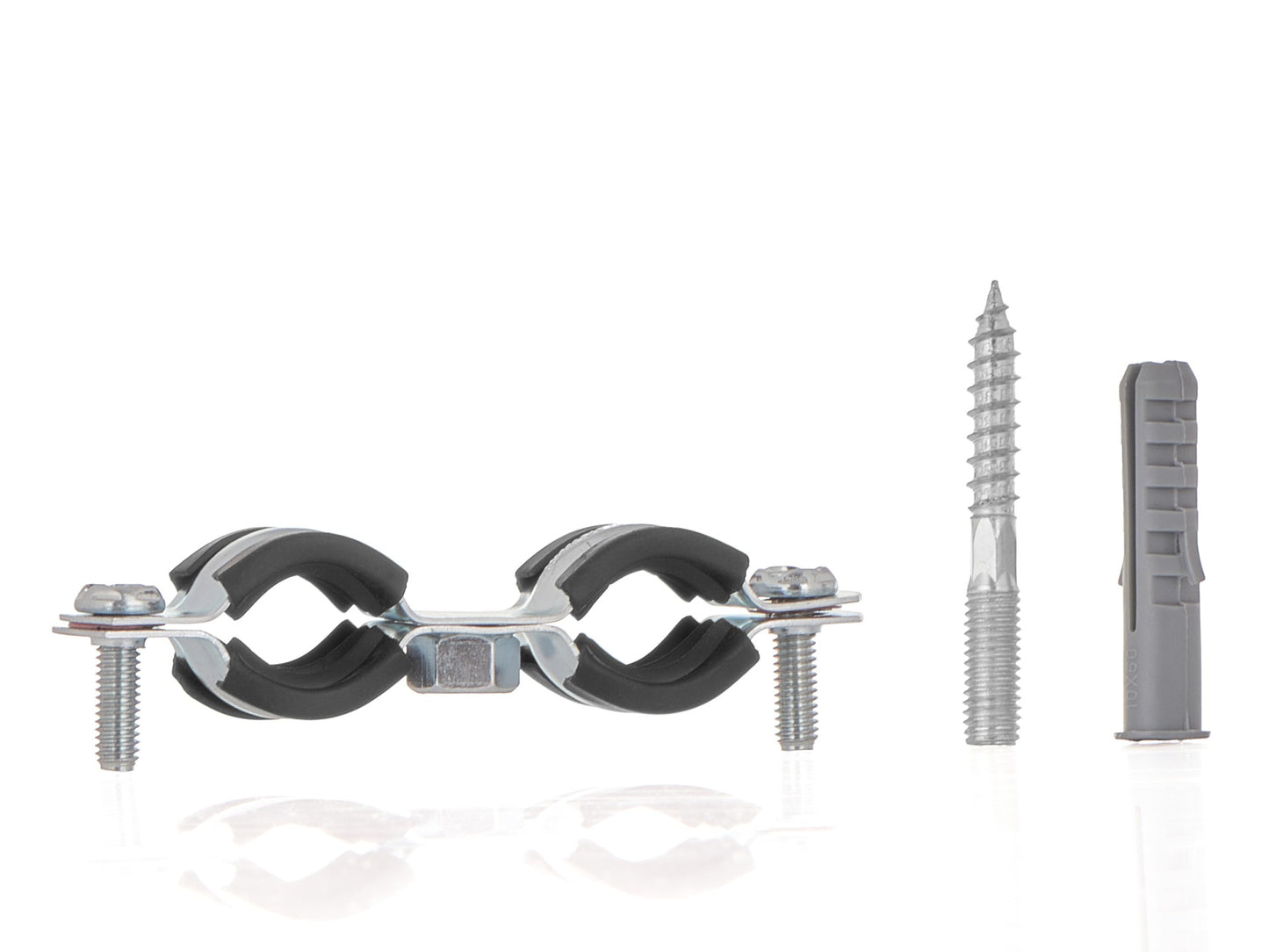 Clema metalica dubla cu cauciuc pentru fixare tevi in perete, 3 / 8", 15-19 mm, Geko G17280