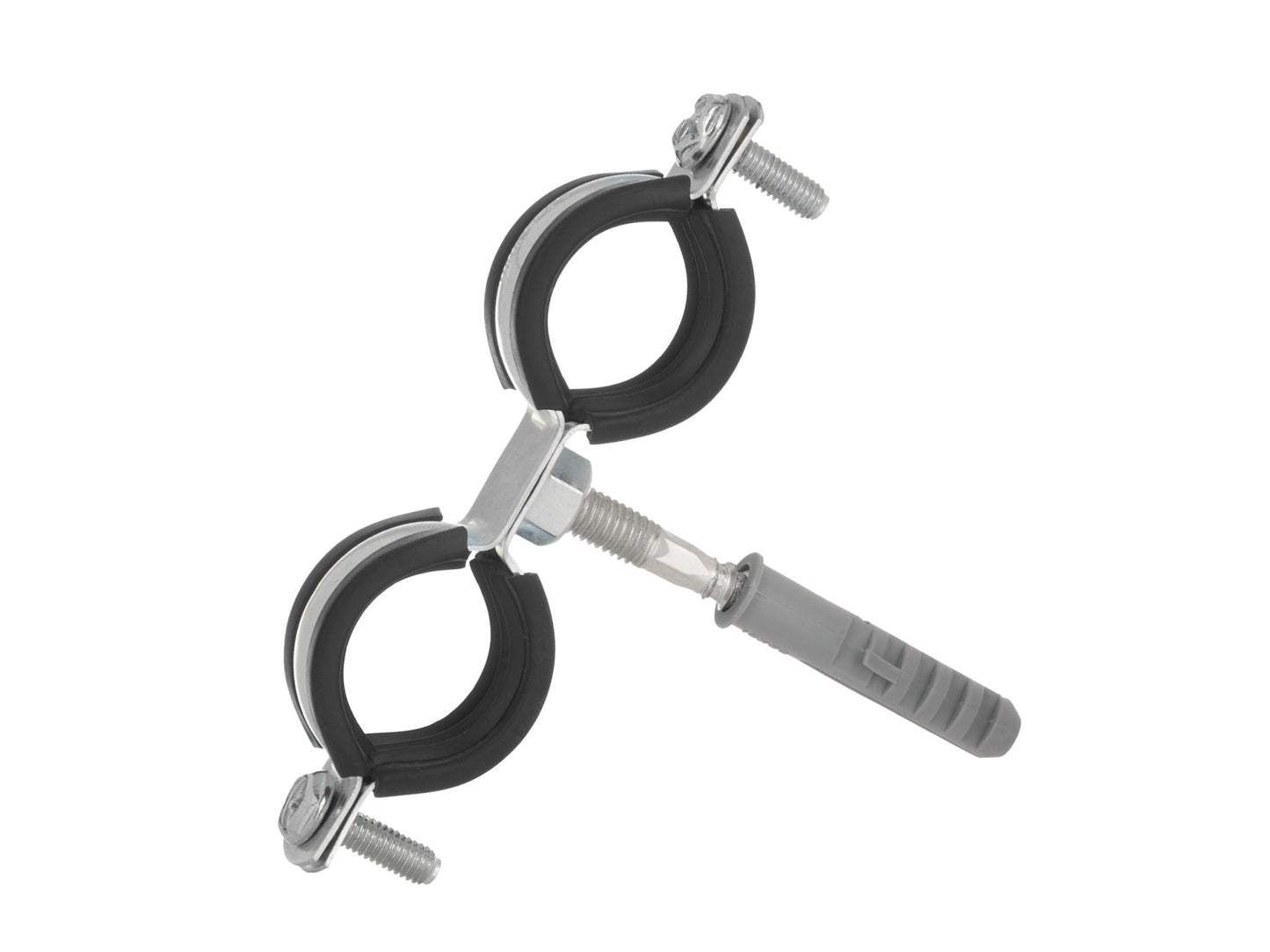 Clema metalica dubla cu cauciuc pentru fixare tevi in perete, 1", 32 - 36 mm, Geko G17283