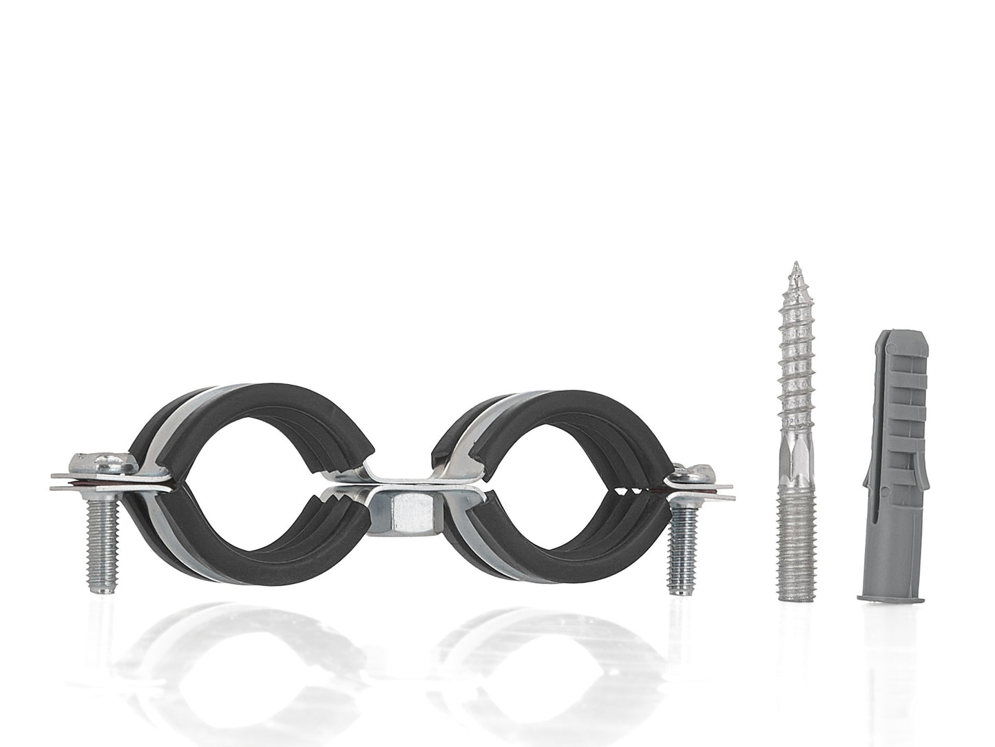 Clema metalica dubla cu cauciuc pentru fixare tevi in perete, 1", 32 - 36 mm, Geko G17283