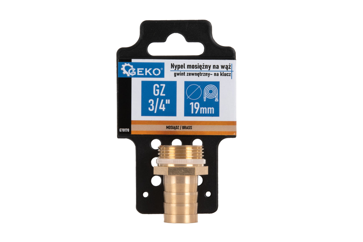 Niplu din alama pentru furtun de 19 mm, filet exterior 3 / 4", Geko G70170
