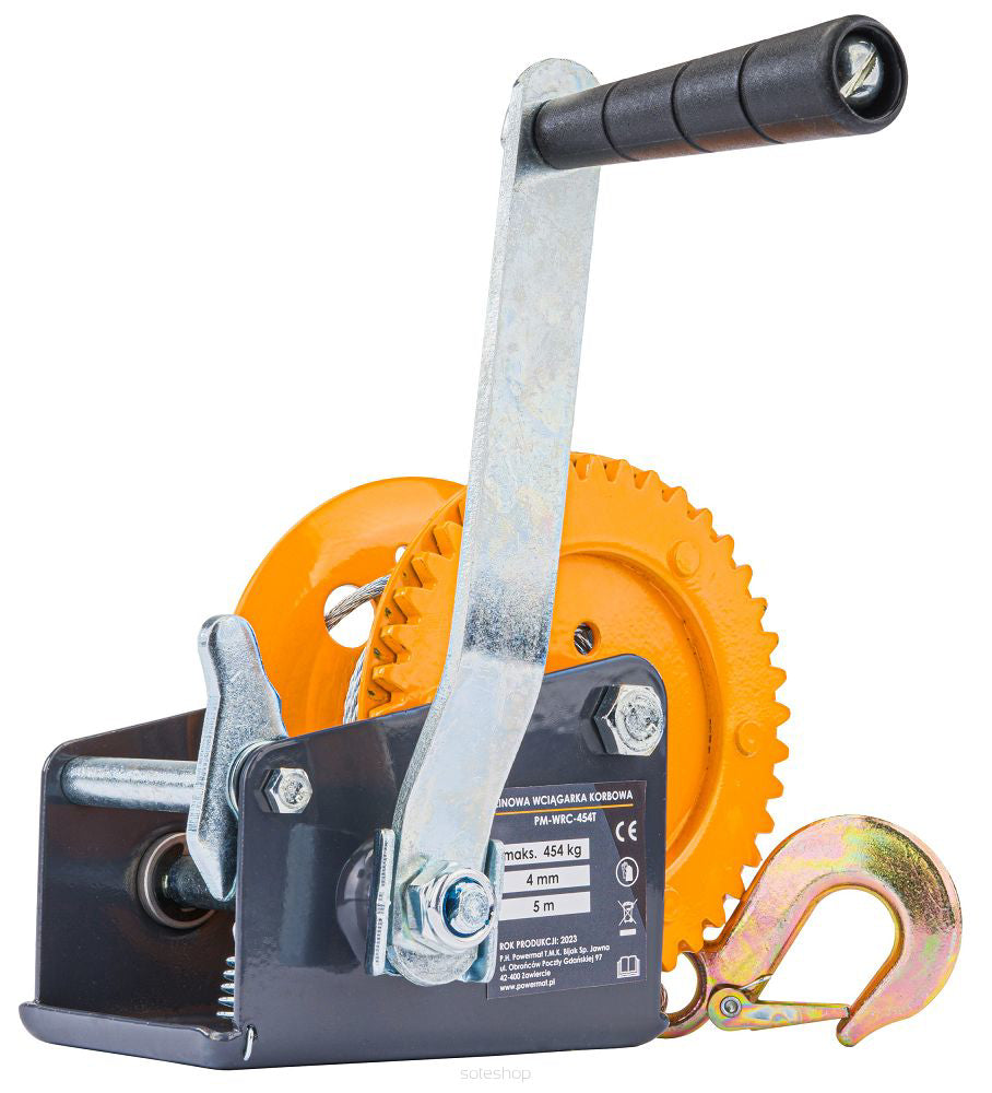 Troliu manual PM-WRC-454T, cablu 5 m, greutate maxima suportata 450 kg, Powermat PM1266