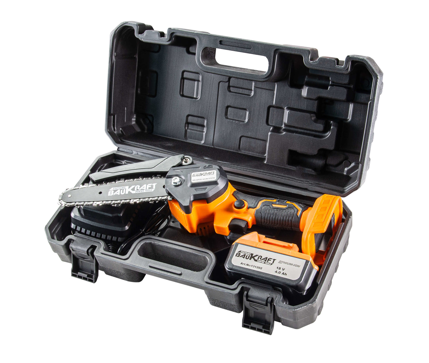 Mini fierastrau cu lant pe acumulator BK-GP25, 18 V, 155 mm, 4 Ah, Baukraft 075742