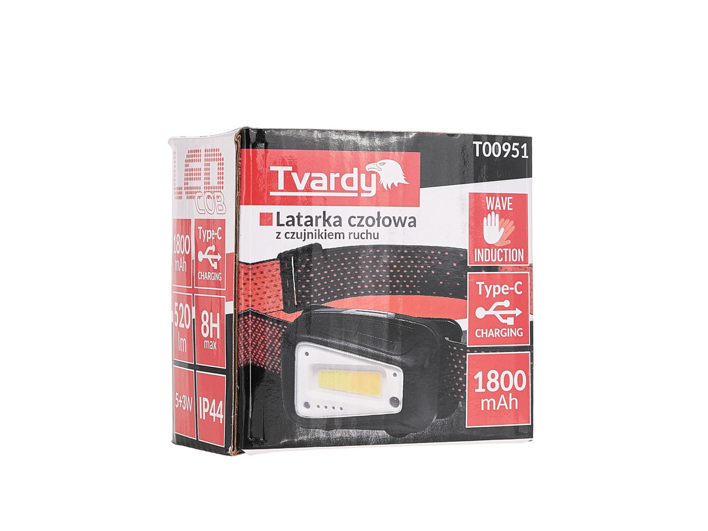 Lanterna frontala LED COB cu senzor de miscare, 8 W, 1800 mAh, 520 lm, IP44, Tvardy T00951