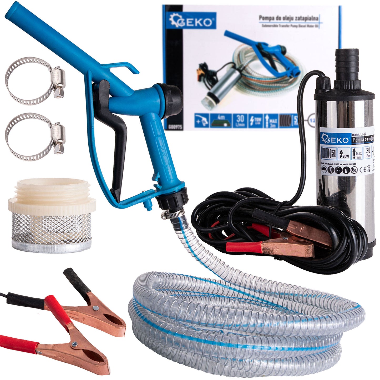 Pompa de ulei submersibila, cablu 4 m, 12 V, 51 mm, Geko G00975