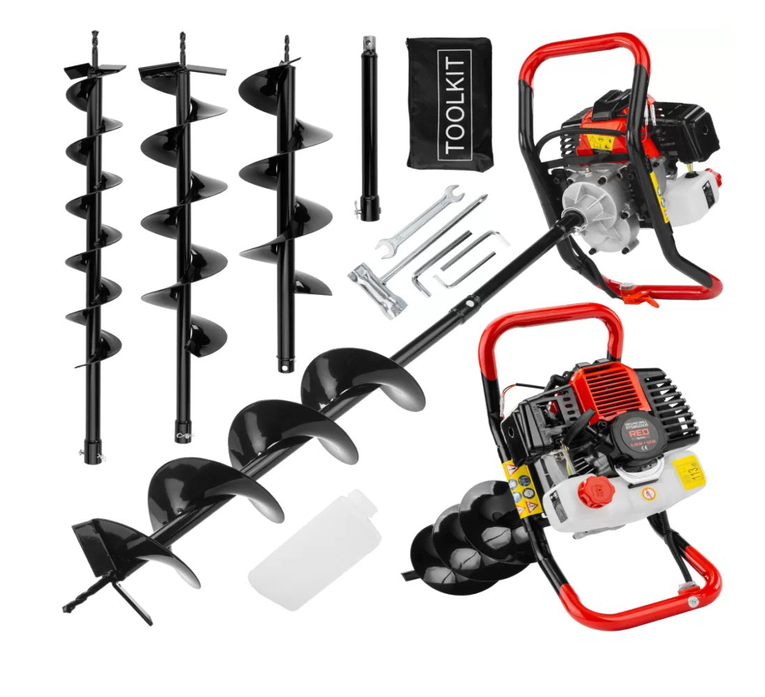 Motoburghiu de pamant pe benzina cu 3 burghie, 6 CP, Red Technic RTSWG0106